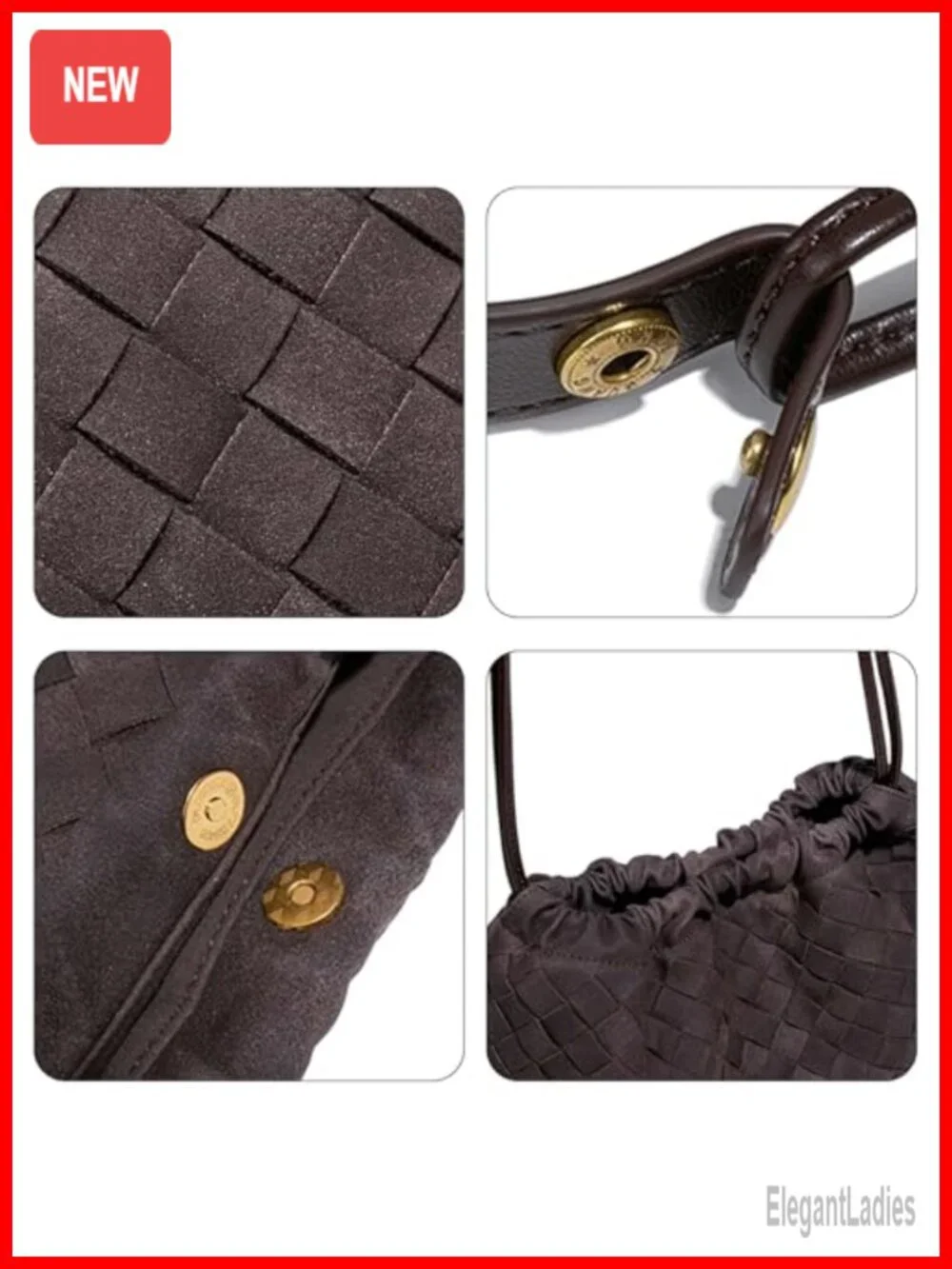 Faux Suede Woven Hobo Tote Bag Drawstring Crossbody Shoulder
